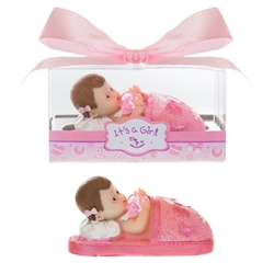 Mega Favors - Baby Laying inside Slipper Poly Resin in Gift Box - Pink