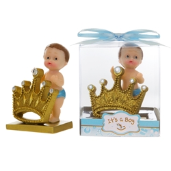 Mega Favors - Baby Holding Large Crown Poly Resin in Gift Box - Blue