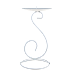 Mega Candles - Pillar / Round Tall Note Metal Candle Holder - Matte White