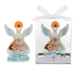 Mega Favors - Baby Laying in Bassinet with Dove Poly Resin in Gift Box - Blue