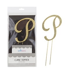 Mega Crafts - Sparkling Rhinestone Letter Cake Topper - P Gold