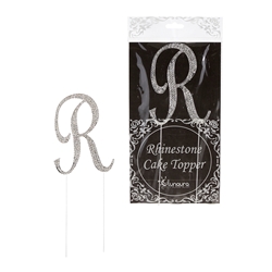 Mega Crafts - Sparkling Rhinestone Letter Cake Topper - R Silver