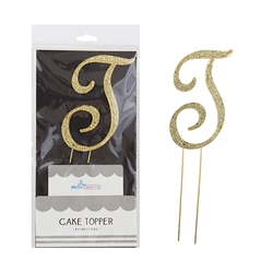 Mega Crafts - Sparkling Rhinestone Letter Cake Topper - T Gold