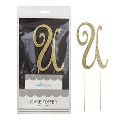 Mega Crafts - Sparkling Rhinestone Letter Cake Topper - U Gold
