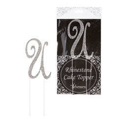 Mega Crafts - Sparkling Rhinestone Letter Cake Topper - U Silver
