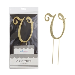 Mega Crafts - Sparkling Rhinestone Letter Cake Topper - V Gold