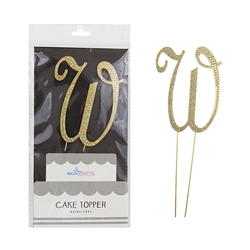 Mega Crafts - Sparkling Rhinestone Letter Cake Topper - W Gold