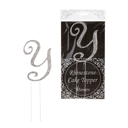 Mega Crafts - Sparkling Rhinestone Letter Cake Topper - Y Silver