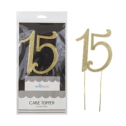 Mega Crafts - Sparkling Rhinestone Number Cake Topper - 15 Gold