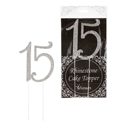 Mega Crafts - Sparkling Rhinestone Number Cake Topper - 15 Silver