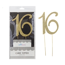 Mega Crafts - Sparkling Rhinestone Number Cake Topper - 16 Gold