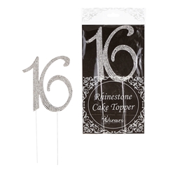Mega Crafts - Sparkling Rhinestone Number Cake Topper - 16 Silver