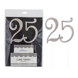 Mega Crafts - Sparkling Rhinestone Number Cake Topper - 25 Silver