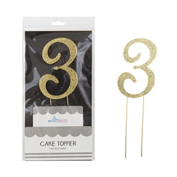 Mega Crafts - Sparkling Rhinestone Number Cake Topper - 3 Gold