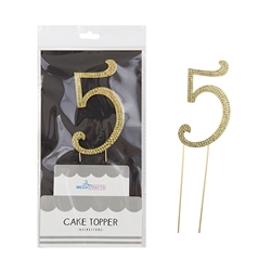 Mega Crafts - Sparkling Rhinestone Number Cake Topper - 5 Gold