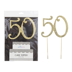 Mega Crafts - Sparkling Rhinestone Number Cake Topper - 50 Gold