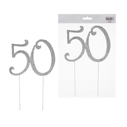 Mega Crafts - Sparkling Rhinestone Number Cake Topper - 50 Silver