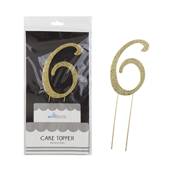 Mega Crafts - Sparkling Rhinestone Number Cake Topper - 6 Gold