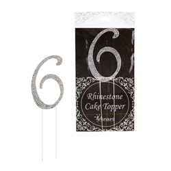 Mega Crafts - Sparkling Rhinestone Number Cake Topper - 6 Silver