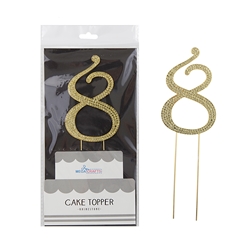 Mega Crafts - Sparkling Rhinestone Number Cake Topper - 8 Gold