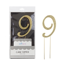 Mega Crafts - Sparkling Rhinestone Number Cake Topper - 9 Gold