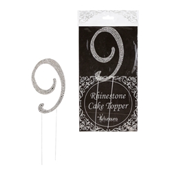 Mega Crafts - Sparkling Rhinestone Number Cake Topper - 9 Silver