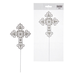 Mega Crafts - Sparkling Rhinestone Designs Cake Topper - Medieval Cross Silver