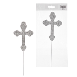 Mega Crafts - Sparkling Rhinestone Designs Cake Topper - Religious Cross Silver