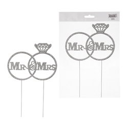 Mega Crafts - Sparkling Rhinestone Designs Cake Topper - Mr / Mrs Ring Silver