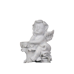 Mega Favors - Angel Sitting Next to Balcony Poly Resin Plaque - White