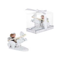 Mega Favors - Baby Wedding Couple on Horse Carriage Poly Resin in Gift Box - White