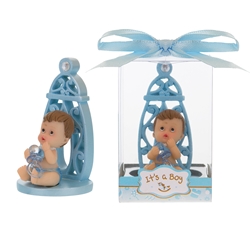Mega Favors - Baby Sitting with Baby Bottle Poly Resin in Gift Box - Blue