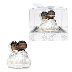Mega Favors - Ethnic Baby Wedding Couple in a Car Poly Resin in Gift Box - White