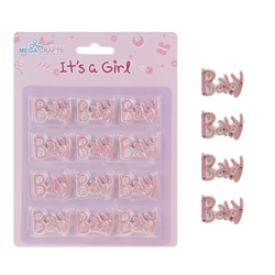 Mega Crafts - 12 pcs Baby Words Poly Resin Embellishments - Pink