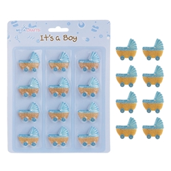 Mega Crafts - 12 pcs Baby Carriage Poly Resin Embellishments - Blue