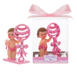 Mega Favors - Baby Holding Large Rattle Poly Resin in Gift Box - Pink