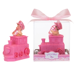 Mega Favors - Baby inside Train Poly Resin in Gift Box - Pink