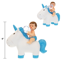 Mega Favors - 6" Baby Sitting on Unicorn Poly Resin - Blue