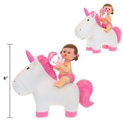 Mega Favors - 6" Baby Sitting on Unicorn Poly Resin - Pink