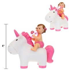 Mega Favors - 8" Baby Sitting on Unicorn Poly Resin - Pink