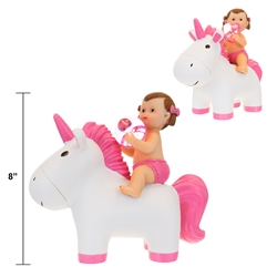 Mega Favors - 8" Baby Sitting on Unicorn Poly Resin - Pink