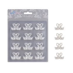 Mega Crafts - 12 pcs Double Swans Poly Resin Embellishments - White