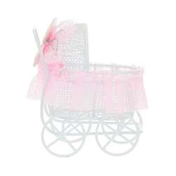 Mega Crafts - Small Metal Baby Carriage with Lace - Pink