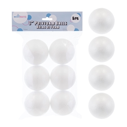 Mega Crafts - 6 pcs 3" Poly Foam Craft Ball