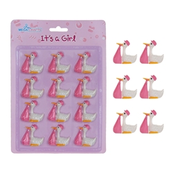 Mega Crafts - 12 pcs Stork Carrying Blanket Poly Resin Embellishments - Pink