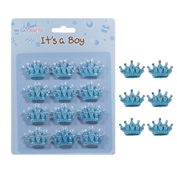 Mega Crafts - 12 pcs Crown with Rhinestones Poly Resin Embellishments - Blue