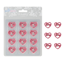 Mega Crafts - 12 pcs Hearts with Love Poly Resin Embellishments - Fuchsia