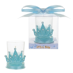 Mega Favors - Crown with Rhinestones Poly Resin Candle Set in Gift Box - Blue