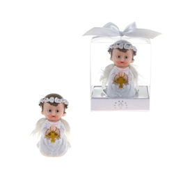 Mega Favors - Toddler Praying in White with Wings Poly Resin in Gift Box - Blue