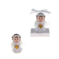 Mega Favors - Toddler Praying in White with Wings Poly Resin in Gift Box - Pink